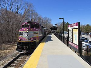 Outbound train entering North Scituate MBTA station, North Scituate MA