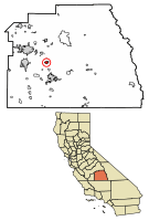 Location of Lindsay in Tulare County, California.