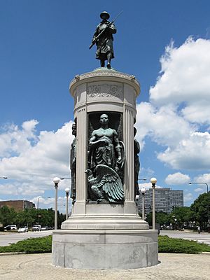 The Victory Monument, which is listed on the National Register of Historic Places, is located in the Black Metropolis-Bronzeville District near the starting point of the Bud Billiken Parade