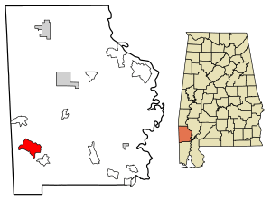Location of Vinegar Bend in Washington County, Alabama.