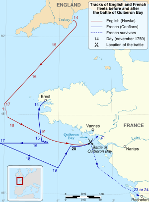 Battle of Quiberon Bay - 1759 - Tracks map-en