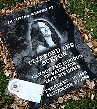 Memorial stone near the crash site, next to a CD copy of Master of Puppets.