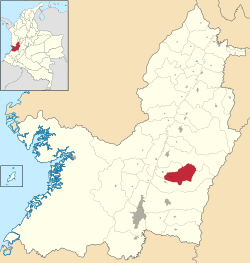 Location of the municipality and town of Ginebra, Valle del Cauca, in the Valle del Cauca Department of Colombia