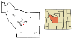 Location of Hudson in Fremont County, Wyoming.