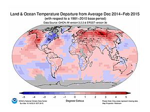 NOAA GLOBAL LAND AND OCEAN TEMP DEPARTURES FROM AVG PAST (1981-2010), FEB 2015