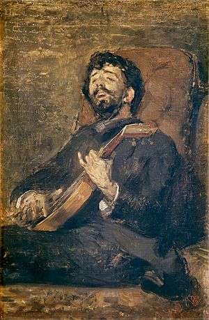 1885-THÉO VAN RYSSELBERGHE-Darío de Regoyos tocando la guitarra, 52 x 34,5cm (Museo Nacional del Prado, Madrid)