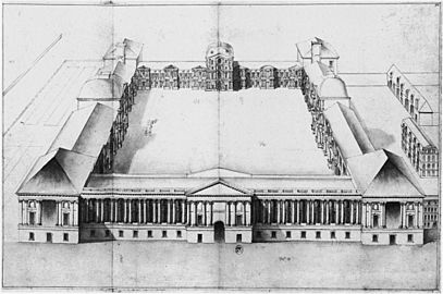 Claude Perrault, perspective bird's-eye view of the Louvre from the east – Berger 1993, figure 67