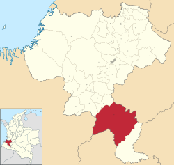Location of the municipality and town of Santa Rosa, Cauca in the Cauca Department of Colombia.
