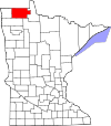 State map highlighting Roseau County