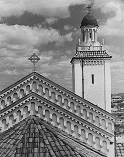 Roof and bell tower of the Holy Trinity Church, Woolloongabba, Brisbane, March 1938 (4970061124)