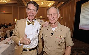 US Navy 110505-N-PO203-205 Bill Nye stands with the Chief of Naval Research Rear. Adm. Nevin Carr following the presentation of a powered by Naval