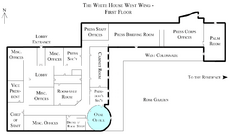 White House West Wing - 1st Floor with the Oval Office highlighted