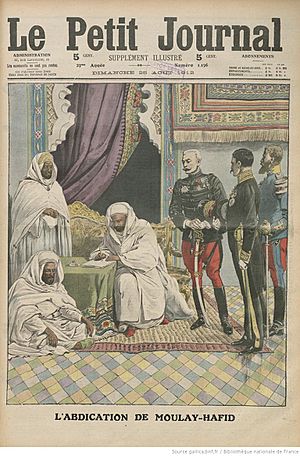 Abdication of Abd al-Hafid of Morocco (1912, Le Petit Journal)