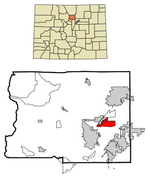 Location of the Gunbarrel CDP in Boulder County, Colorado.