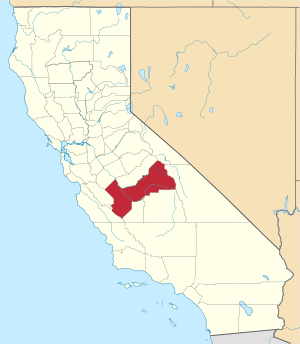 Map of California highlighting Fresno County