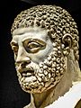 Head from statue of Herakles (Hercules) Roman 117-188 CE from villa of the emperor Hadrian at Tivoli, Italy BM 2