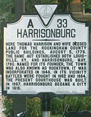 Historical marker Harrisonburg, Virginia A33
