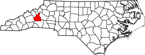 Map of North Carolina highlighting McDowell County