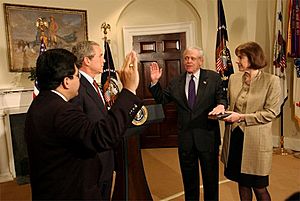 President George W. Bush presides over the swearing-in of William Donaldson