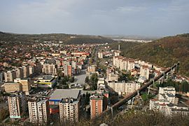 Reșița downtown and distant view of Govândari neighborhood