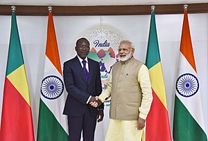 The Prime Minister, Shri Narendra Modi meeting the President of Benin, Mr. Patrice Talon, on the sidelines of the 52nd African Development Bank Annual meeting, in Gandhinagar, Gujarat on May 23, 2017