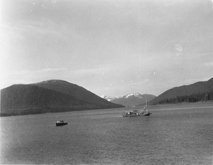 Wrangell Narrows, Alaska. Looking north toward Petersburg from mile 11.5 at 4-30 p.m. with overcast sky. 20 Feb. 1948. - NARA - 298800