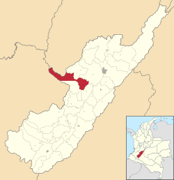 Location of the municipality and town of Teruel, Huila in the Huila Department of Colombia.