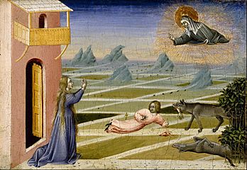 Giovanni di Paolo - Saint Clare Rescuing a Child Mauled by a Wolf - Google Art Project