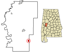 Location of Newbern in Hale County, Alabama.