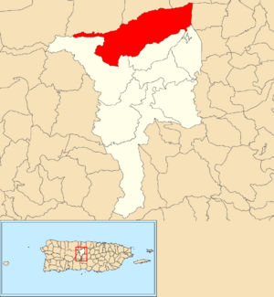 Location of Hato Viejo within the municipality of Ciales shown in red