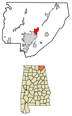 Location of Hollywood in Jackson County, Alabama.