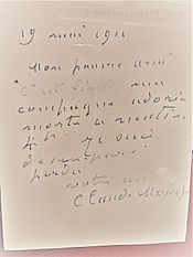 Lettre autographe de Claude Monet, 19 mai 1911, adressée à son ami Gustave Geffroy, pour lui annoncer la mort de son épouse Alice