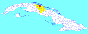 Sagua la Grande municipality (red) within  Villa Clara Province (yellow) and Cuba