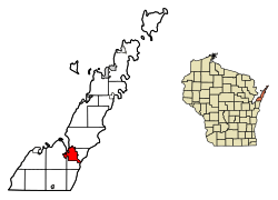 Location of Sturgeon Bay in Door County, Wisconsin.