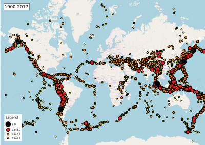 Map of earthquakes 1900-