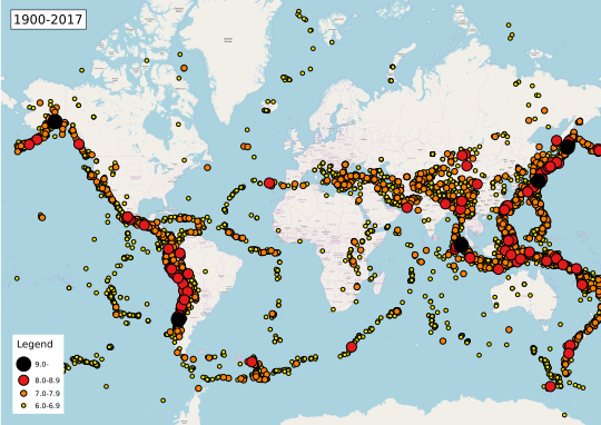 Map of earthquakes 1900-