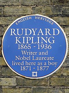 Rudyard Kipling 1865-1936 writer and Nobel Laureate lived here as a boy 1871-1877