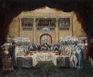 The installation banquet of the Knights of St Patrick in St. Patrick's Hall, Dublin Castle 1783