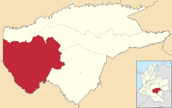 Location of the municipality and town of Calamar, Guaviare in the Guaviare Department of Colombia.