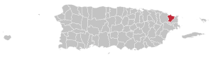 Map of Puerto Rico highlighting Luquillo Municipality
