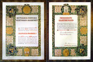 Nobel Prize certificate for Wilhelm Ostwald 1909 - Chemistry