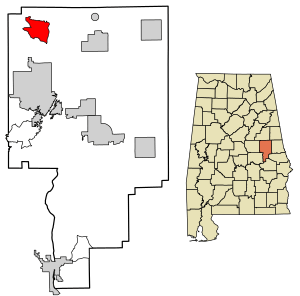 Location of Hackneyville in Tallapoosa County, Alabama.