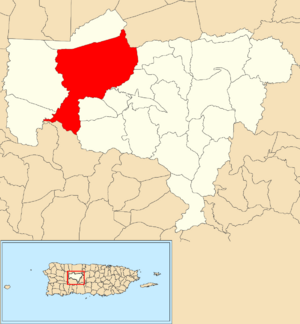 Location of Caguana within the municipality of Utuado shown in red