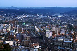 Fukushima City with a view of Fukushima Station