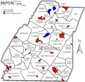 Map of Somerset County Pennsylvania With Municipal and Township Labels