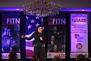 U.S. Senator Kelly Ayotte speaking at the 2016 FITN (First in the Nation) Town Hall hosted by the New Hampshire Republican Party