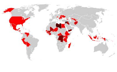 World Heritage in Danger. Map of countries