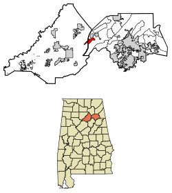 Location of Altoona in Blount County and Etowah County, Alabama.