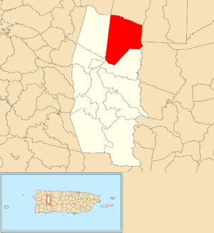 Location of Callejones barrio within the municipality of Lares shown in red