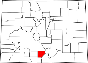 Map of Colorado highlighting Alamosa County